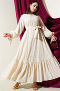 Glitter Bearded Ankle-Length Dress Beige