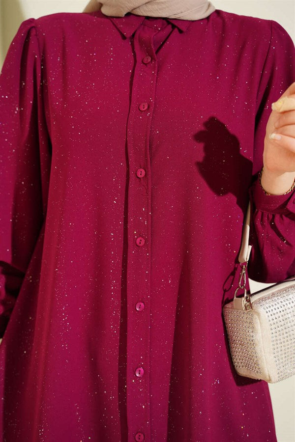 Glittery Balloon Sleeve Shirt Burgundy