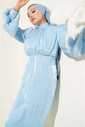 Beaded Balloon Sleeve Evening Dress Baby Blue