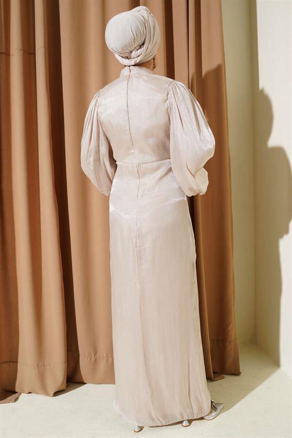 Balloon Sleeve Evening Dress with Stones