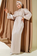 Balloon Sleeve Evening Dress with Stones