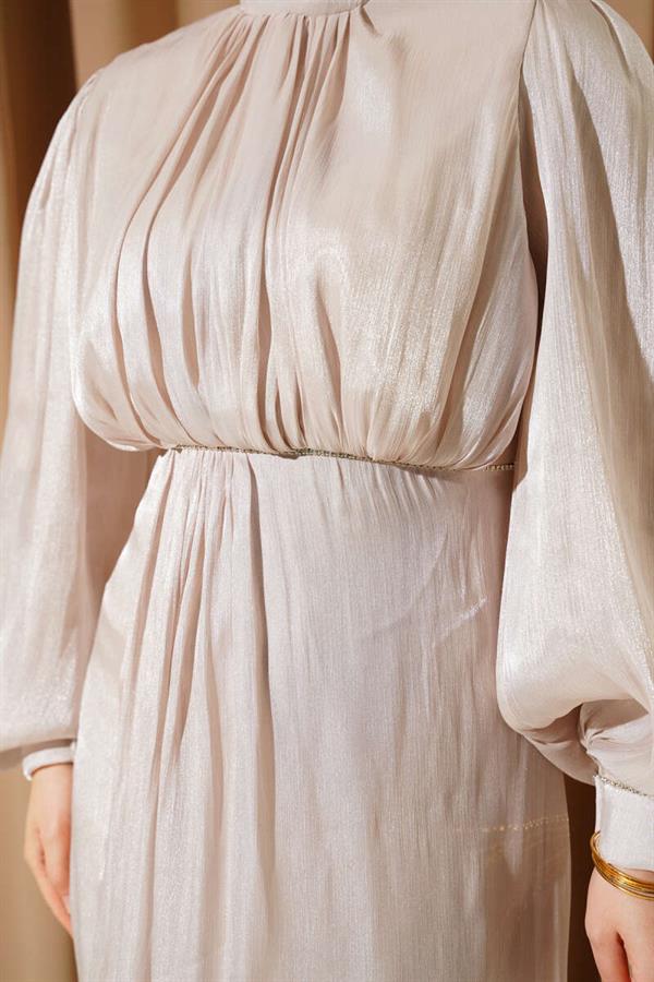 Balloon Sleeve Evening Dress with Stones