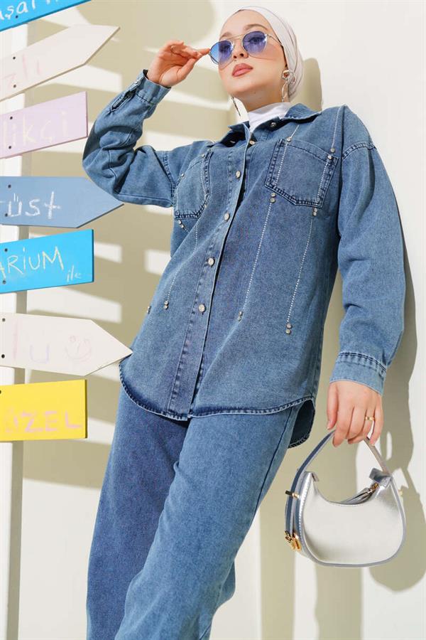 Stoned Denim 2 Piece Set Blue