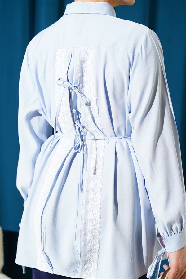 Tencel Shirt with Lace Back, Baby Blue