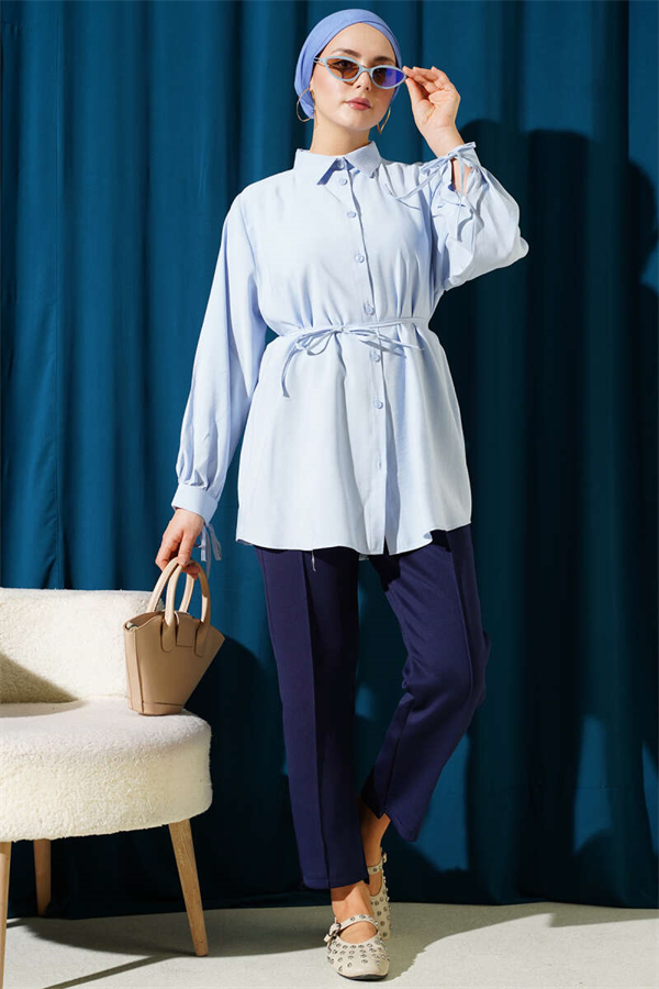 Tencel Shirt with Lace Back, Baby Blue