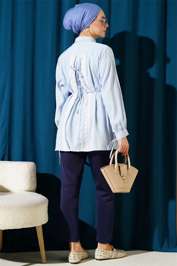 Tencel Shirt with Lace Back, Baby Blue