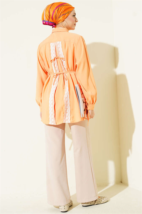 Tencel Shirt with Lace Back, Orange