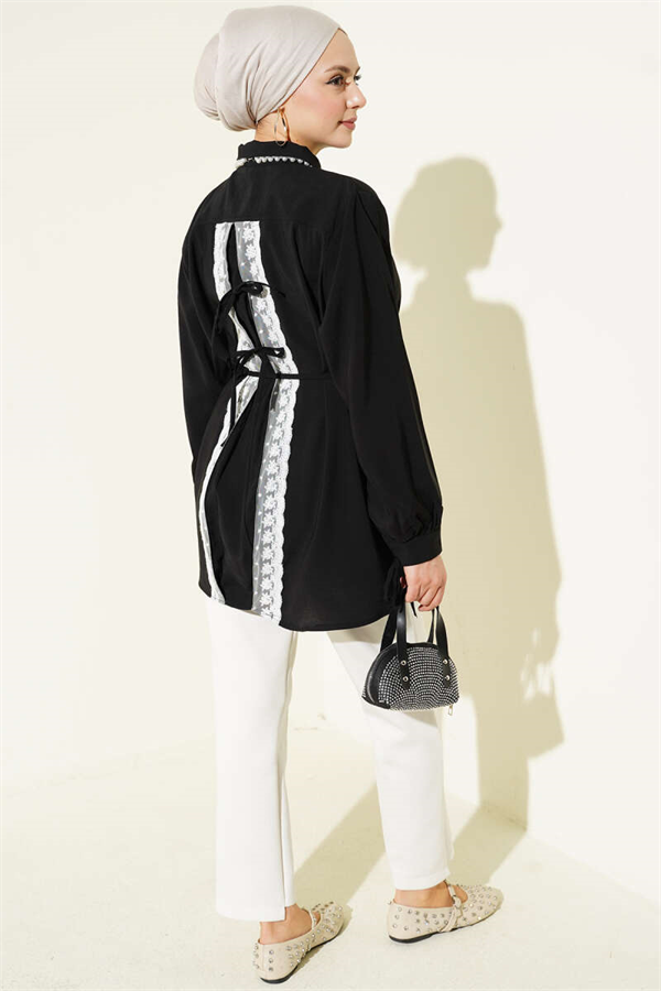 Back Lace-Up Tencel Shirt Black