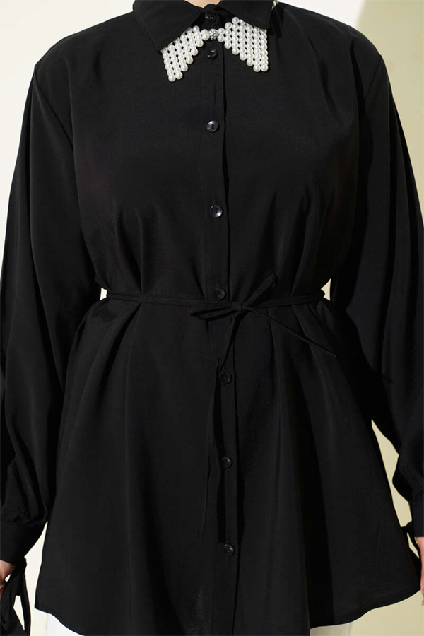 Back Lace-Up Tencel Shirt Black