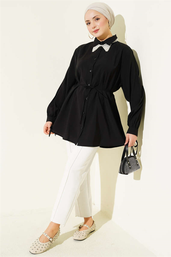Back Lace-Up Tencel Shirt Black