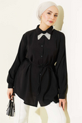 Back Lace-Up Tencel Shirt Black