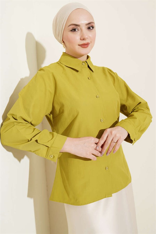 Slim Fit Basic Short Shirt, Olive Green