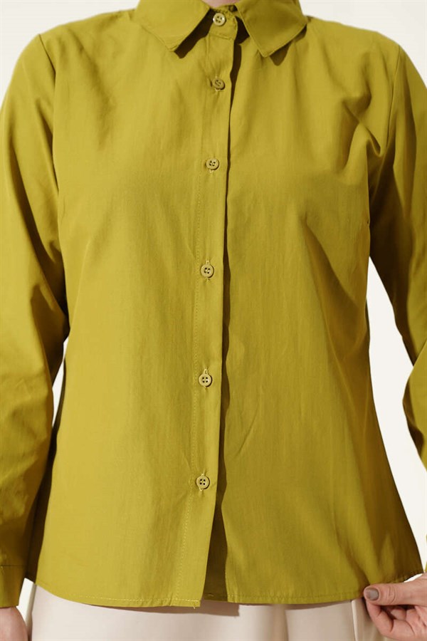 Slim Fit Basic Short Shirt, Olive Green