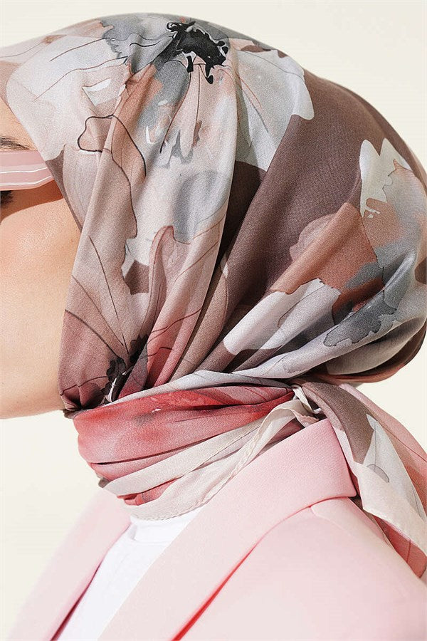 Soft Floral Patterned Scarf, Beige