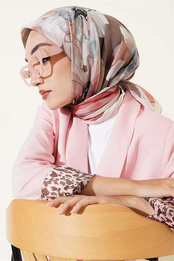 Soft Floral Patterned Scarf, Beige