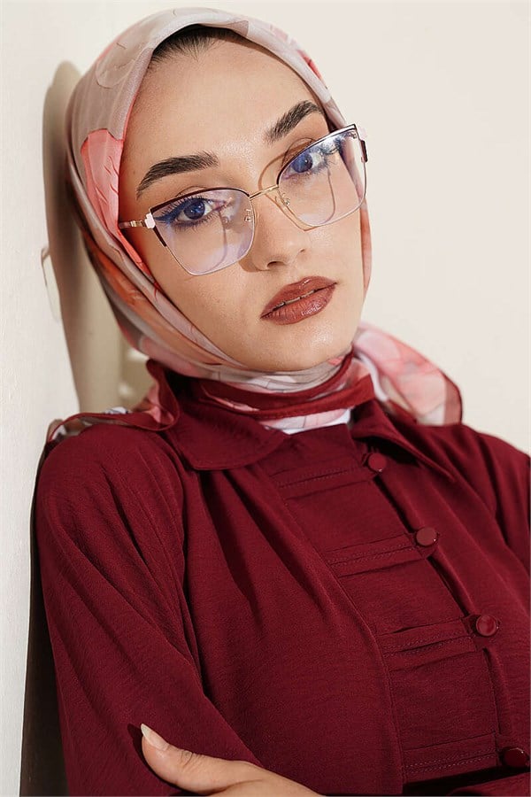 Soft Floral Pattern Scarf, Burgundy and Beige