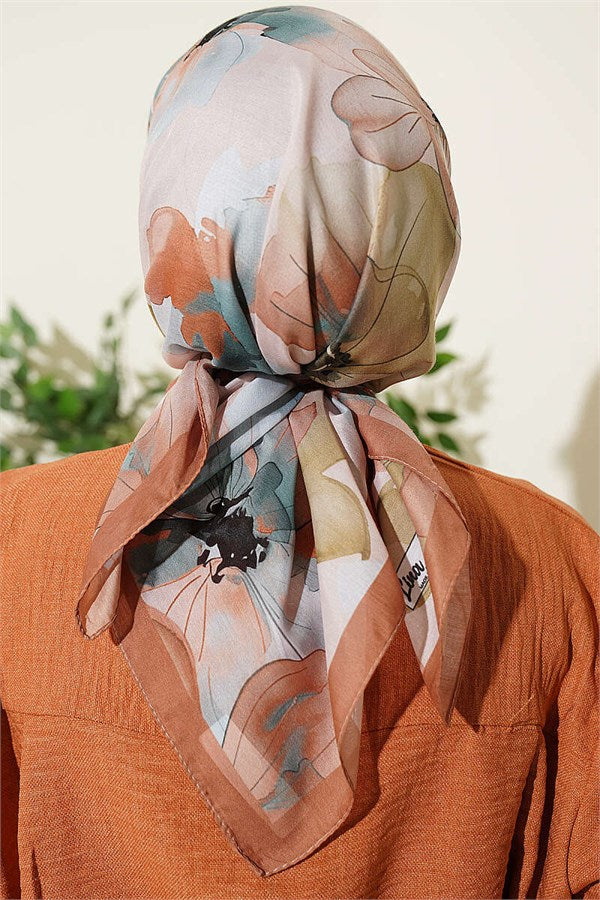 Soft Floral Pattern Scarf Camel