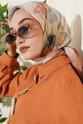 Soft Floral Pattern Scarf Camel