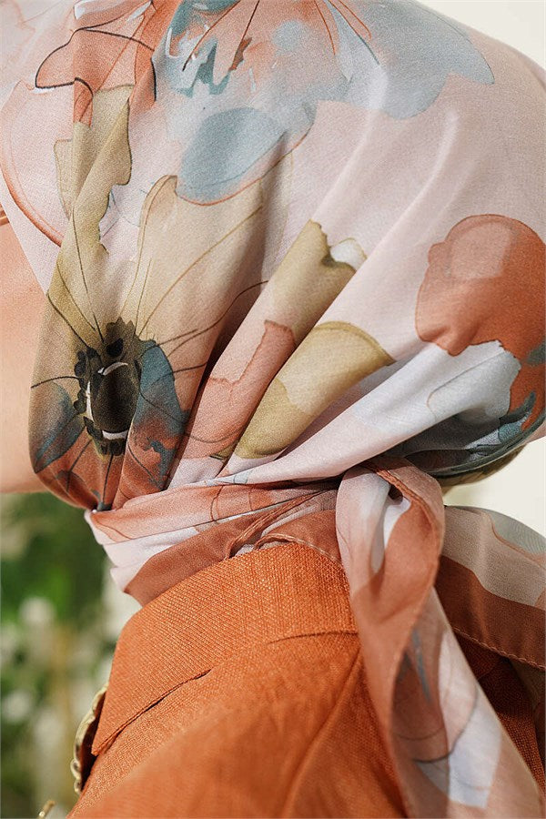 Soft Floral Pattern Scarf Camel