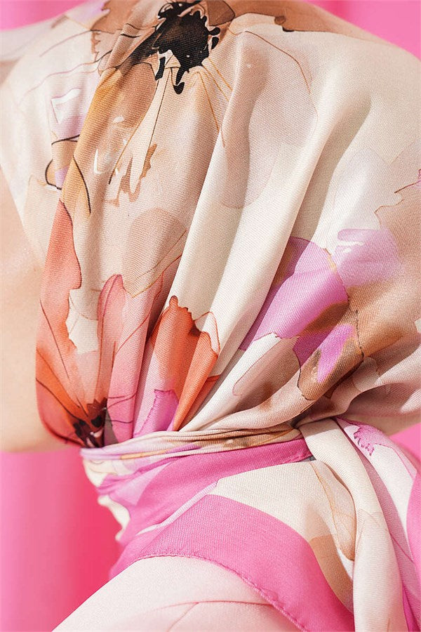 Soft Floral Pattern Scarf, Fuchsia