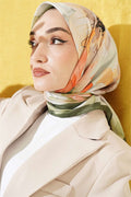 Soft Floral Patterned Scarf, Khaki