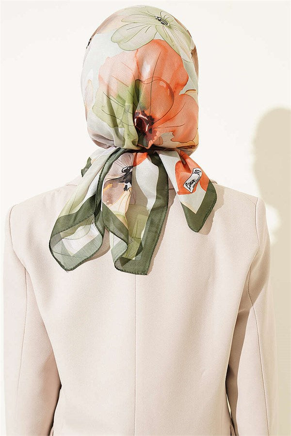Soft Floral Patterned Scarf, Khaki