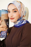 Soft Floral Pattern Scarf, Navy Blue
