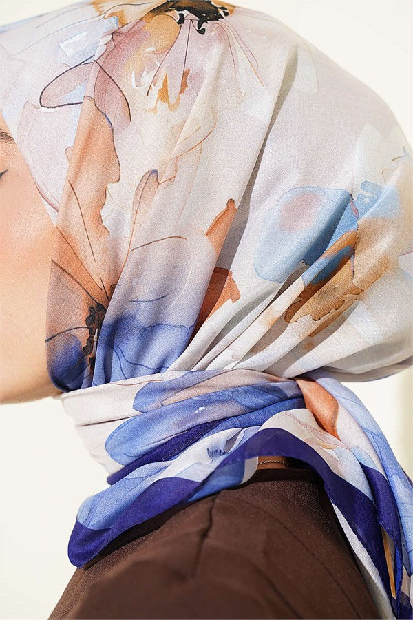 Soft Floral Pattern Scarf, Navy Blue