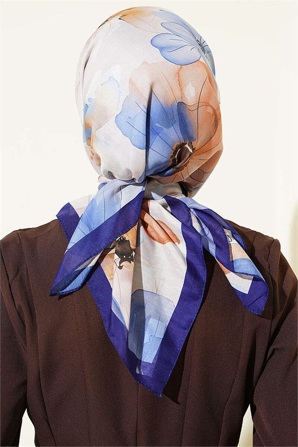 Soft Floral Pattern Scarf, Navy Blue