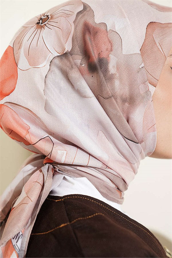 Soft Floral Patterned Scarf Latte