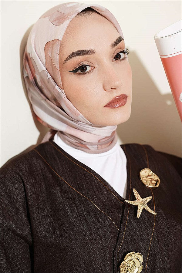 Soft Floral Patterned Scarf Latte