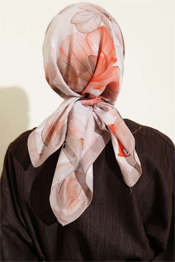Soft Floral Patterned Scarf Latte