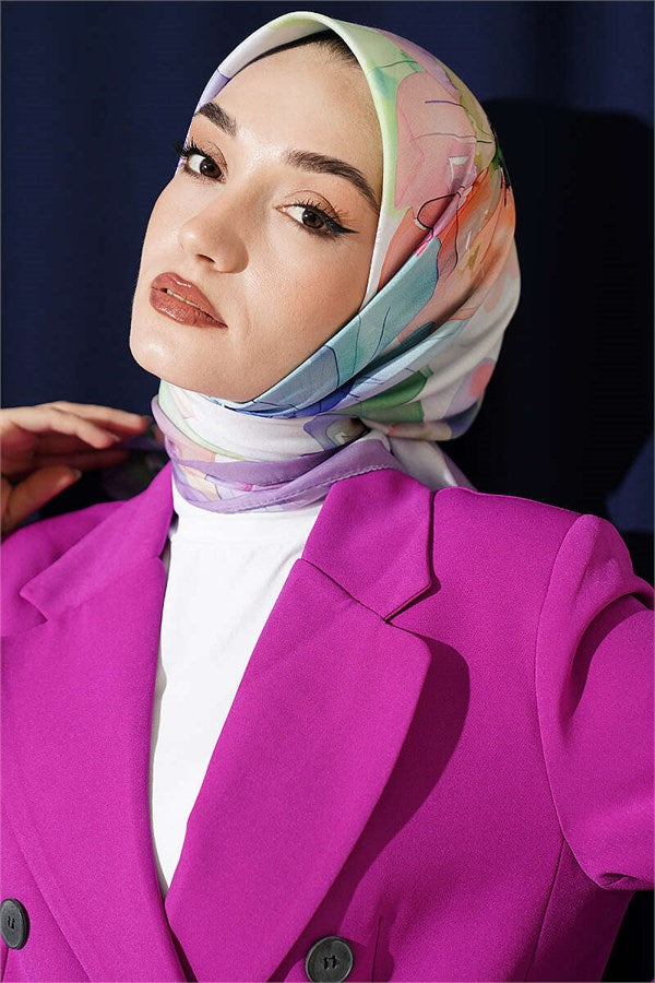 Soft Floral Pattern Scarf Lilac
