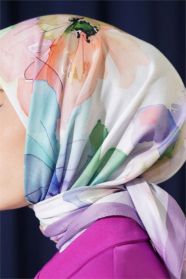 Soft Floral Pattern Scarf Lilac