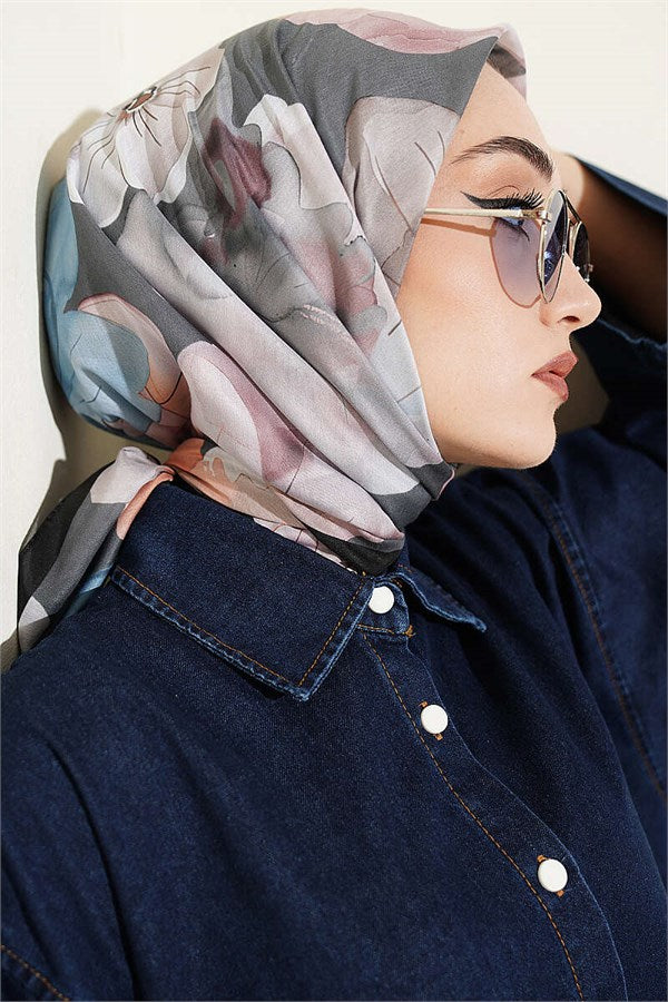 Soft Floral Patterned Scarf, Black