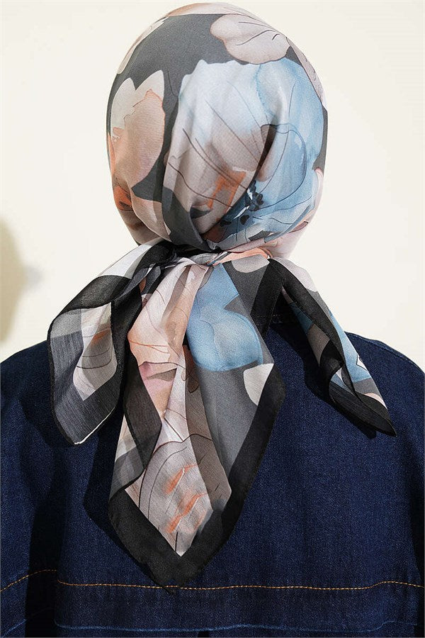 Soft Floral Patterned Scarf, Black