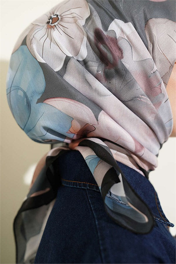 Soft Floral Patterned Scarf, Black
