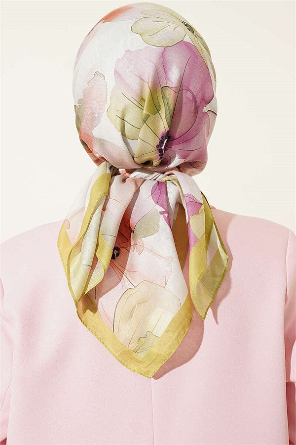 Soft Floral Pattern Scarf, Olive Green