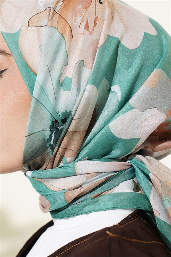 Soft Floral Patterned Scarf, Green