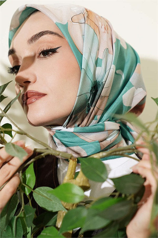 Soft Floral Patterned Scarf, Green