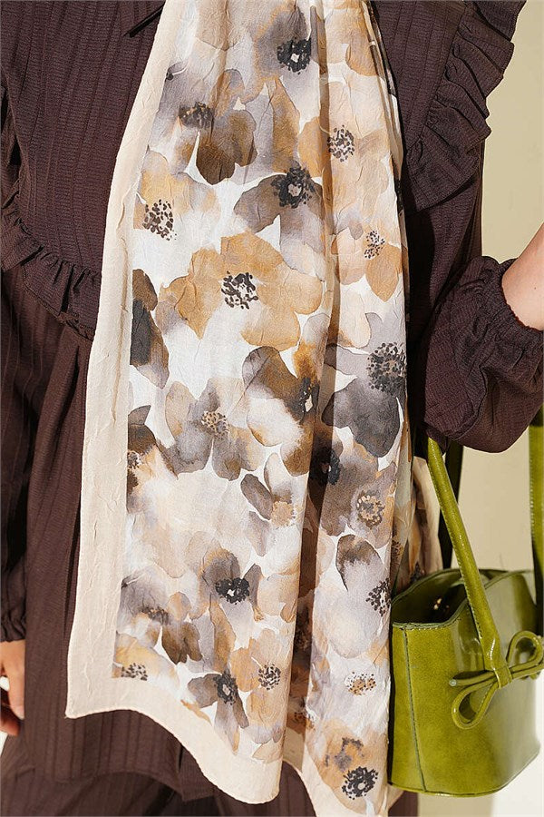 Soft Flora Bamboo Cream Scarf