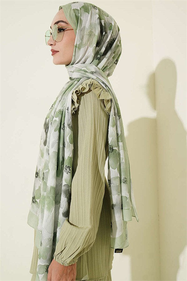 Soft Flora Bamboo Crush Scarf Aqua Green