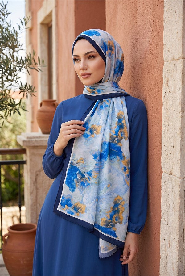 Soft Floral Scarf Series Navy Blue