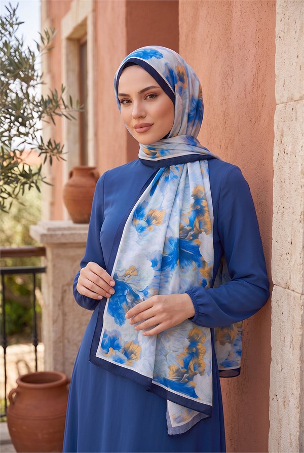 Soft Floral Scarf Series Navy Blue
