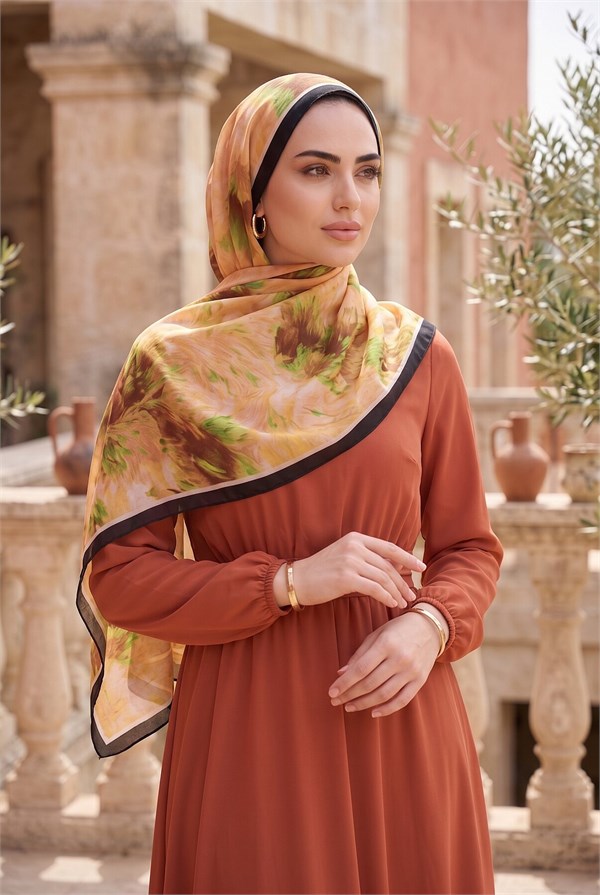 Soft Floral Scarf Series Black-Orange
