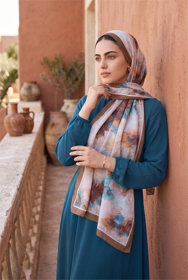 Soft Floral Scarf Series Tan