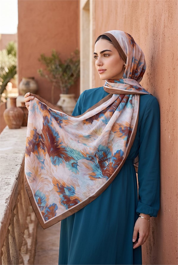 Soft Floral Scarf Series Tan
