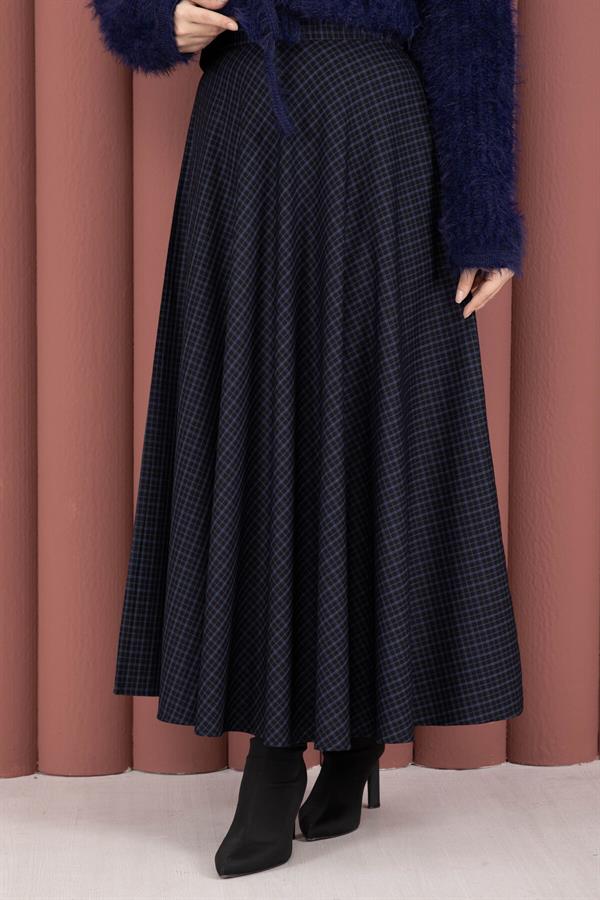 Soft Gingham Patterned Skirt Indigo