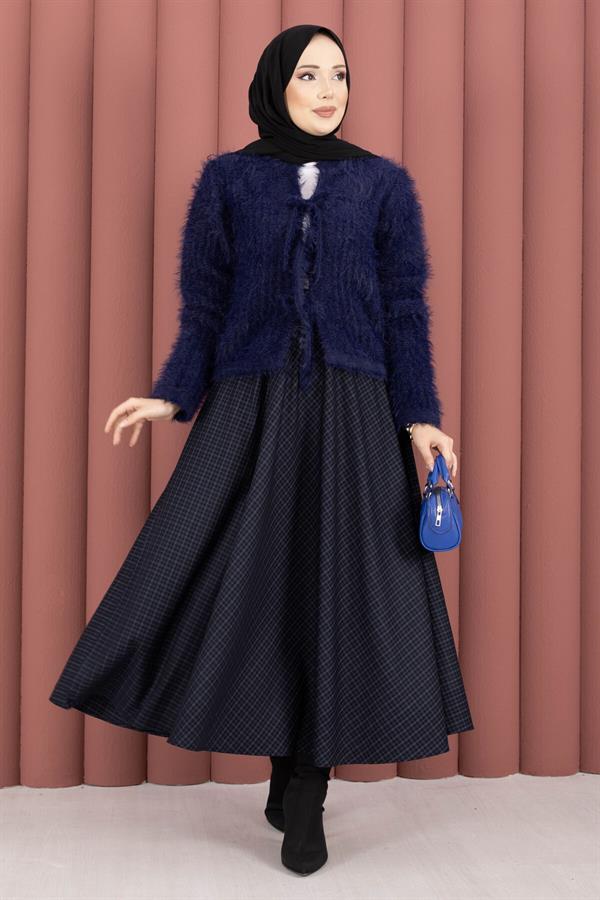 Soft Gingham Patterned Skirt Indigo