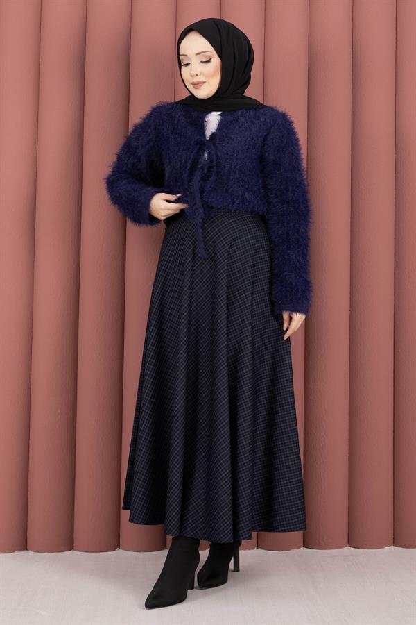 Soft Gingham Patterned Skirt Indigo